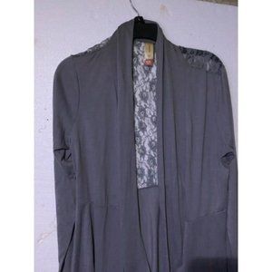 Cardigan No Boundaries waterfall open knit grey sweater size XL lace back